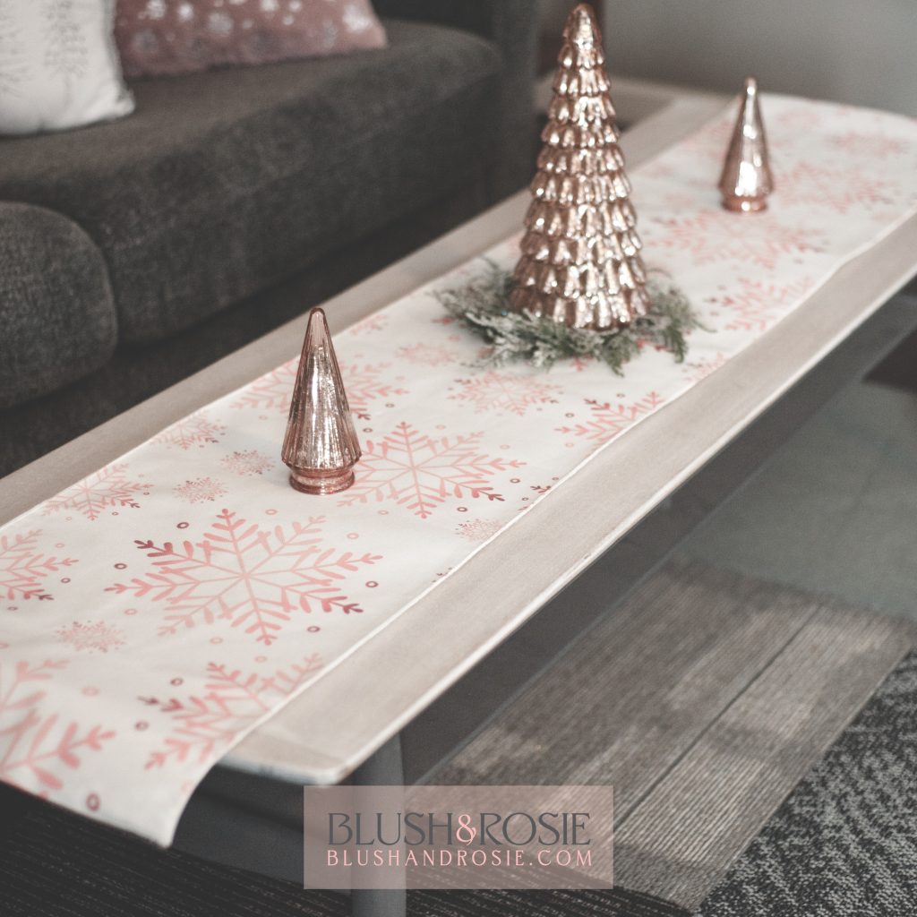 pink christmas decor linen snowflake table runner