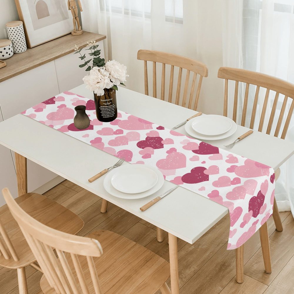 pink heart table runner for Valentines day decor 72 inch, linen heart decor, table, side board or buffet