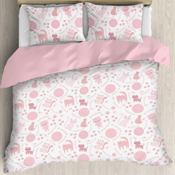 Cute pink cat bedding set duvet cover, full, queen, king, two pillow shams, teen, tween pink bedroom cat lovers