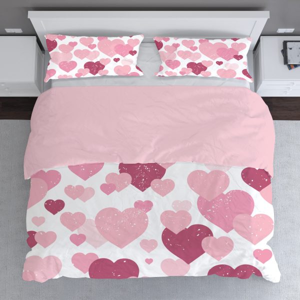 pink hearts valentines day bedding duvet cover and pillow shams, full queen, king and california king