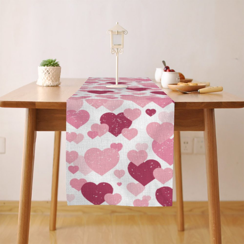 pink heart table runner for Valentines day decor 72 inch, linen heart decor, table, side board or buffet