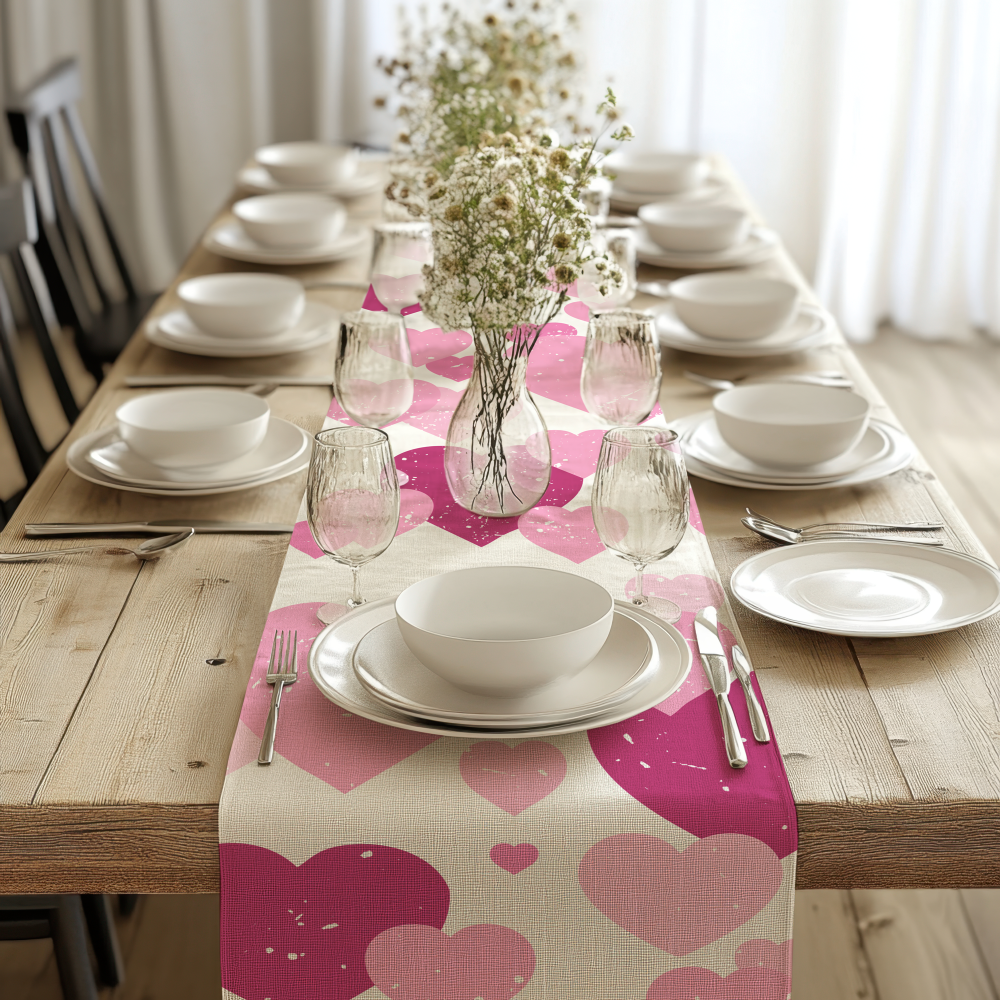 Pink Heart Valentine's Day Linen Table Runner - Image 5