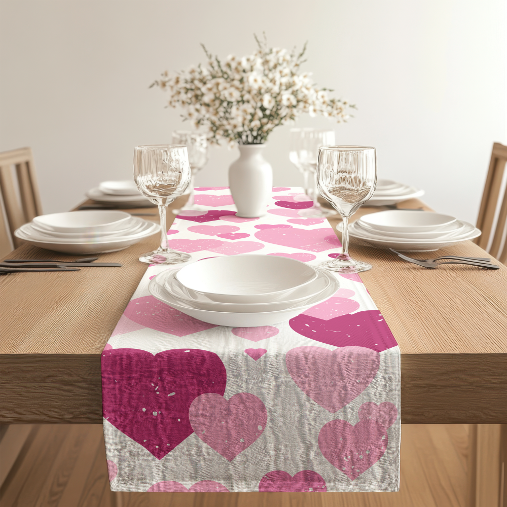 Pink Heart Valentine's Day Linen Table Runner