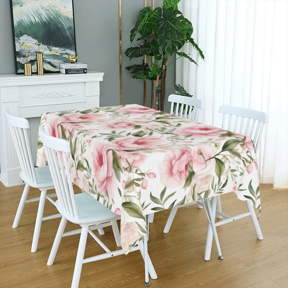 Blush Pink Peonies Flower Rectangle Table Cloth