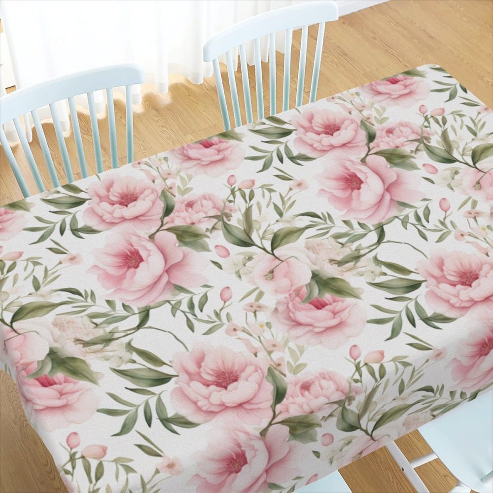 Blush Pink Peonies Flower Rectangle Table Cloth - Image 4