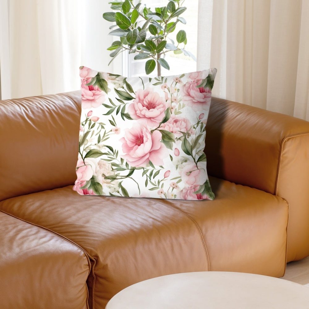 Pink Peonies Floral Pillow Cover - Image 2