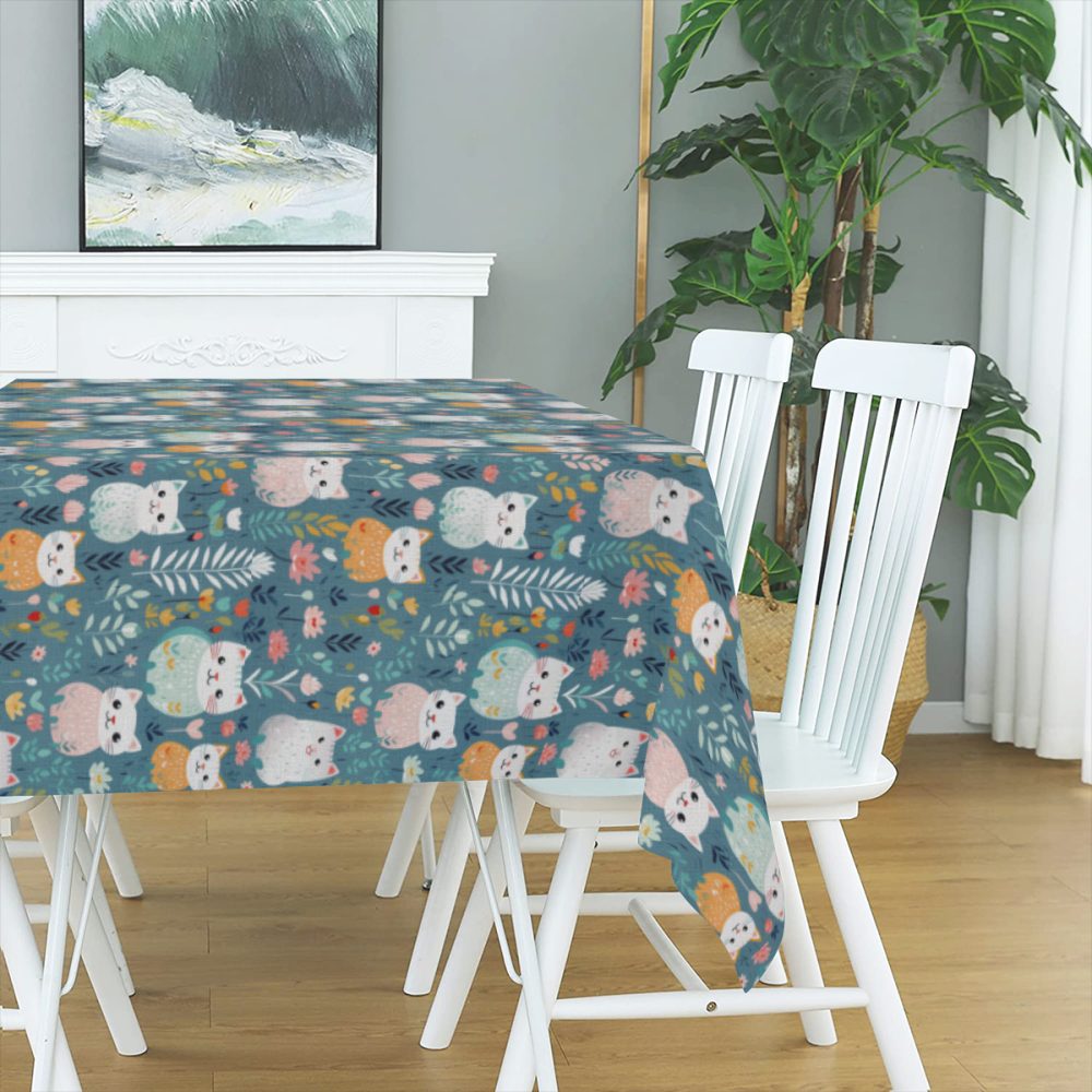 Pink and Teal Boho Style Cats Table Cloth, 72 Inch - Image 3