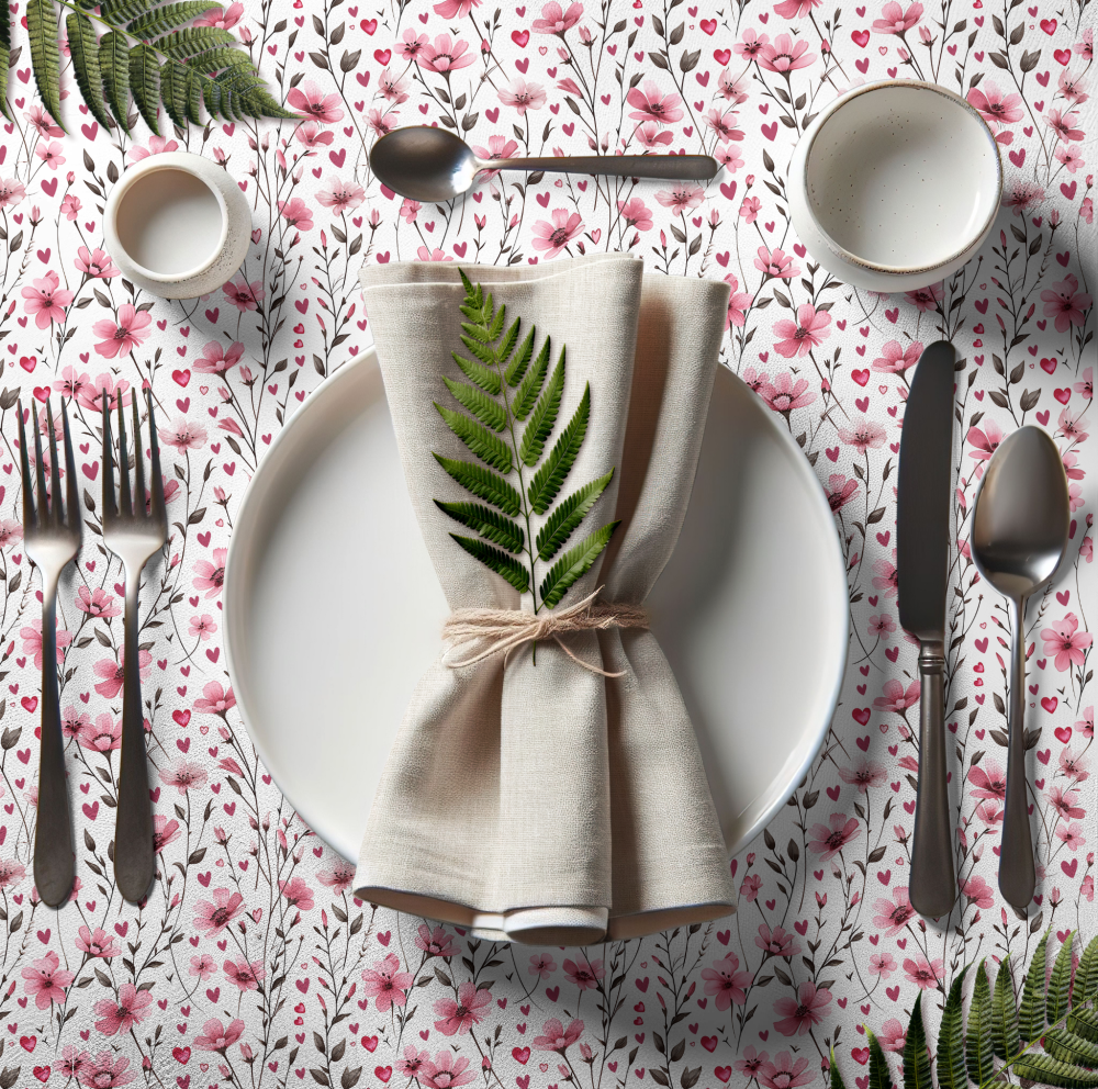 Pink Wildflower and Hearts Table Cloth - Image 3