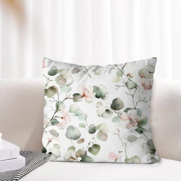 sage and pink floral pillow cover