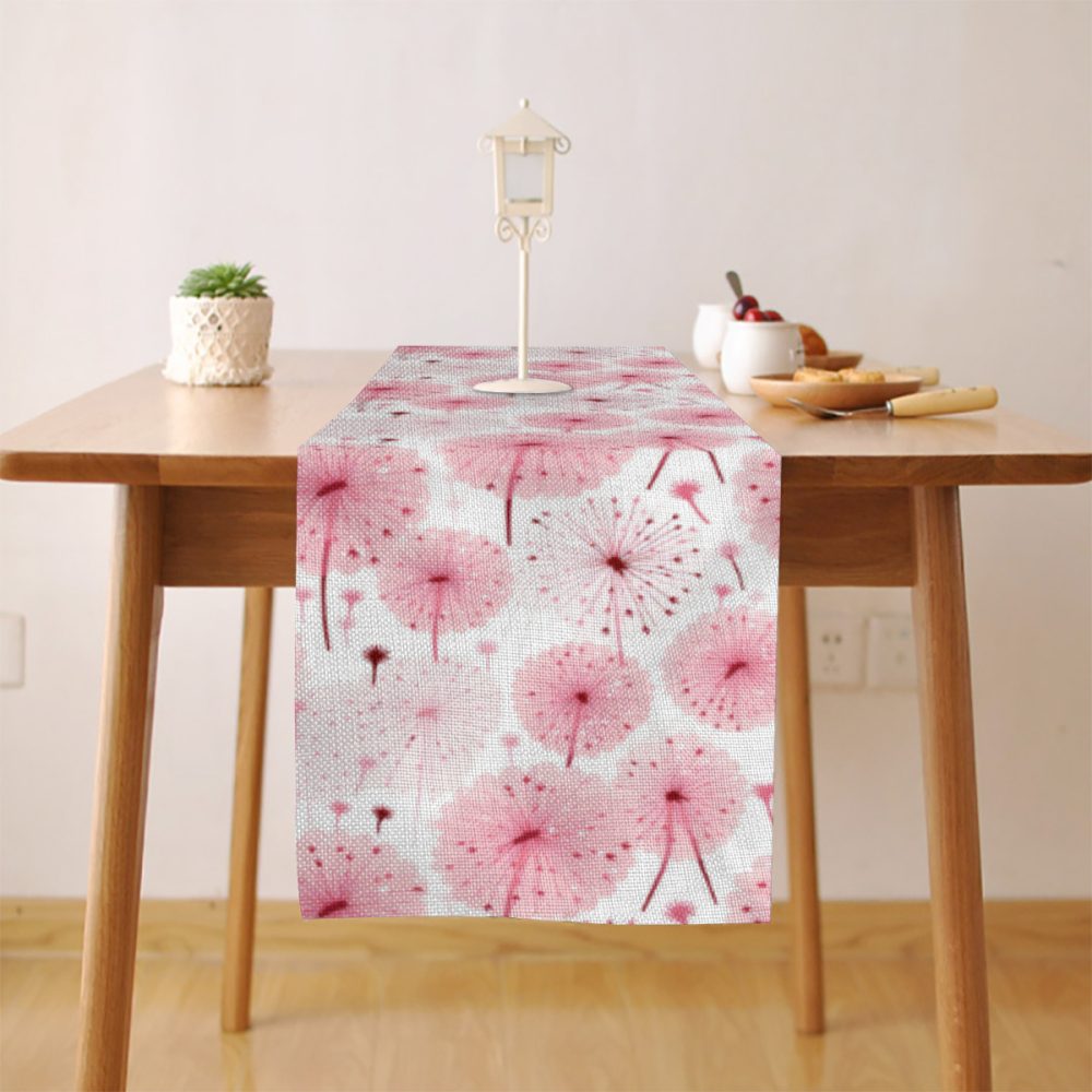 pink dandelion decor table runner, 70 inch, dandelion love