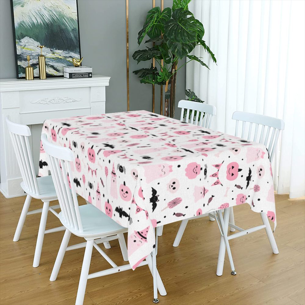 Pink and Black Halloween Table Cloth, 72 Inch - Image 5