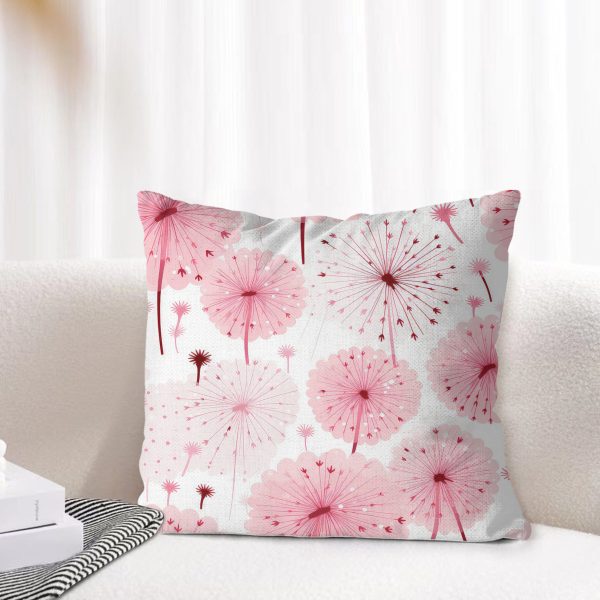 pink dandelions square linen pillow cover , 18-26 inch, zipper closure, pink home decor and bedroom