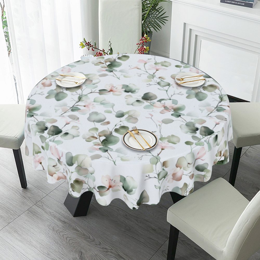 Pink and Sage Green Floral Round 60 In Table Cloth