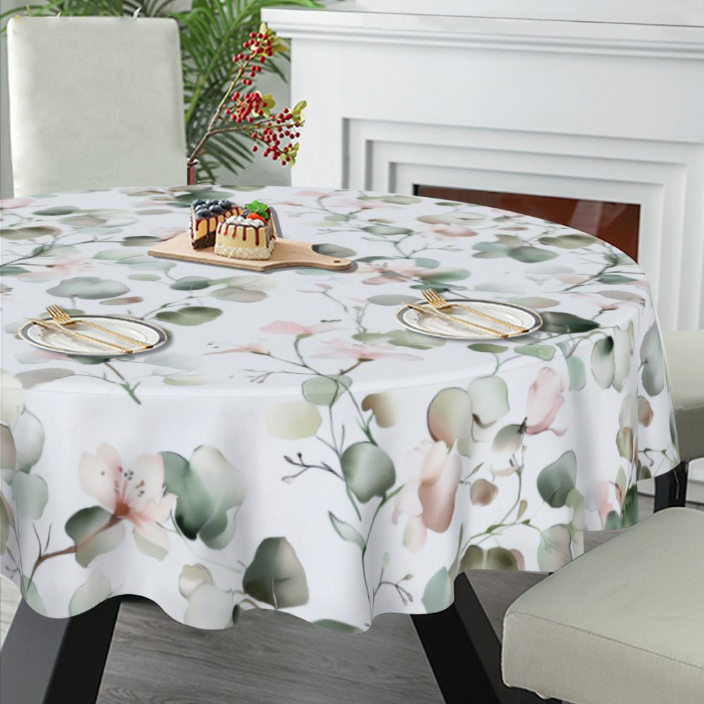 Pink and Sage Green Floral Round 60 In Table Cloth - Image 2