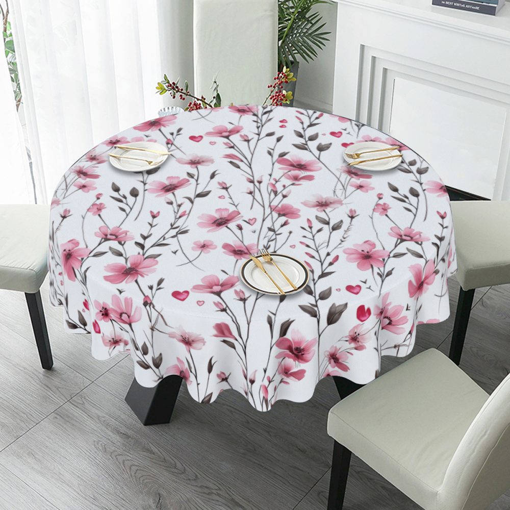 Pink Wildflower Round Table Cloth, 60 Inch