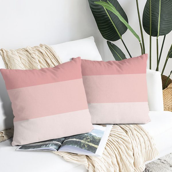 set of two pink ombre striped linen pillow covers, square, pink home decor