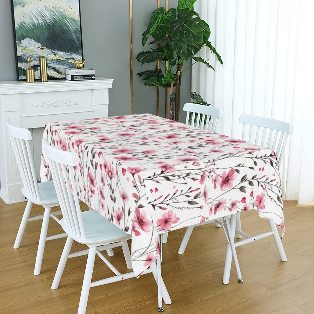 Pink Wildflower and Hearts Table Cloth - Image 5