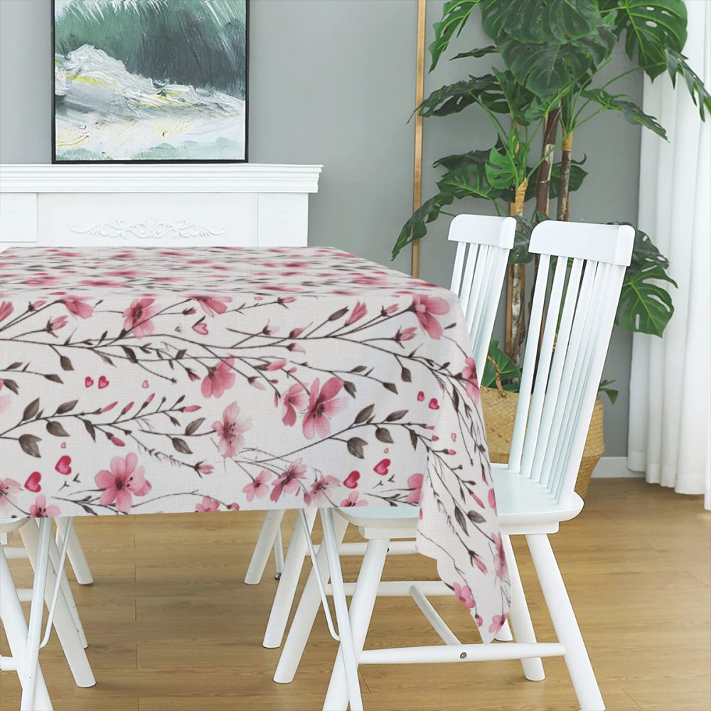 Pink Wildflower and Hearts Table Cloth - Image 3