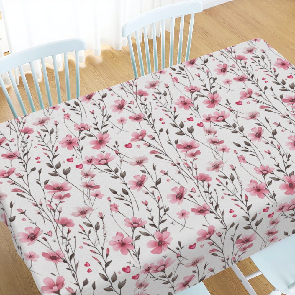 Pink Wildflower and Hearts Table Cloth - Image 4