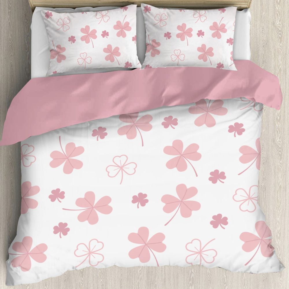 pink shamrock Irish bedding set duvet cover for a pink bedroom, st patricks day, twin, full, queen, king, zipper closure