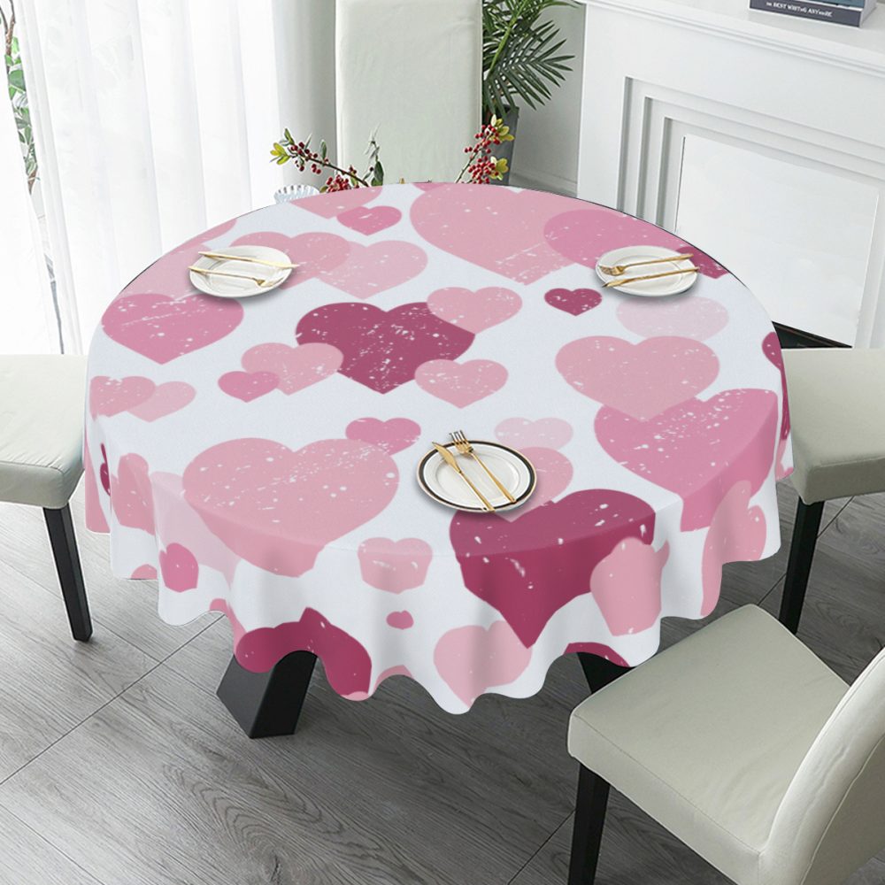 Pink Hearts Valentine's Day Round Table Cloth