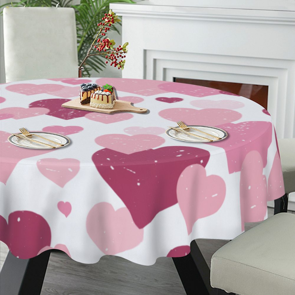 Pink Hearts Valentine's Day Round Table Cloth - Image 2