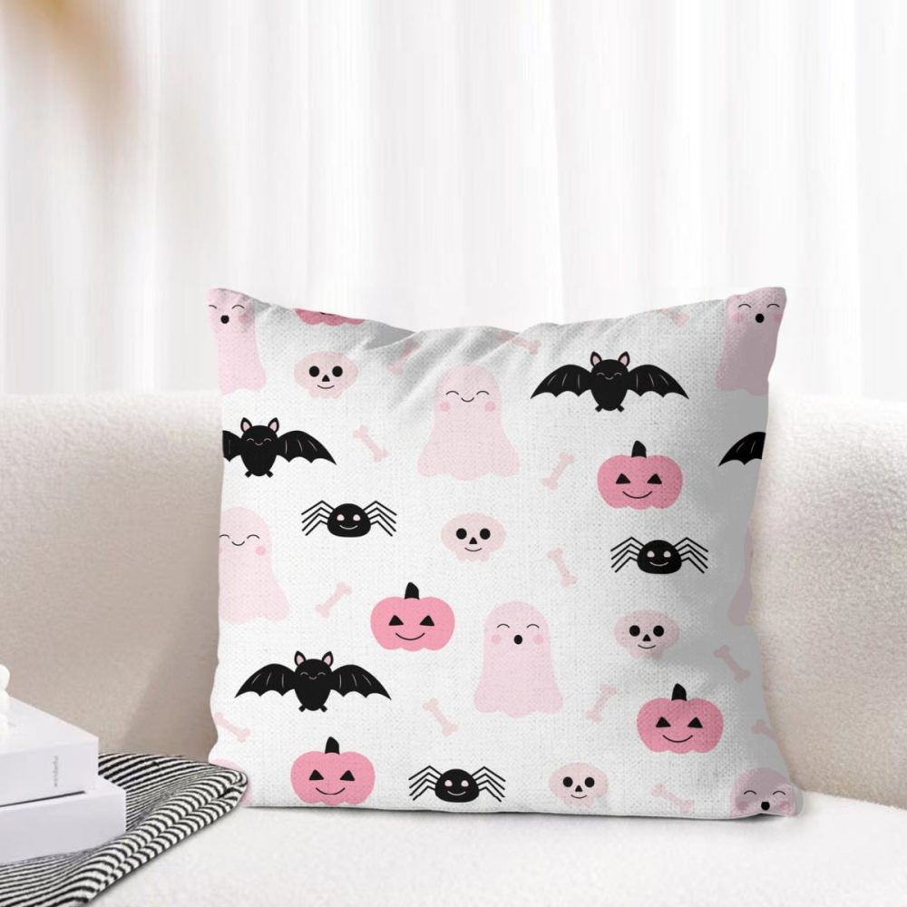 Cute Pink and Black Halloween Pillow Cover