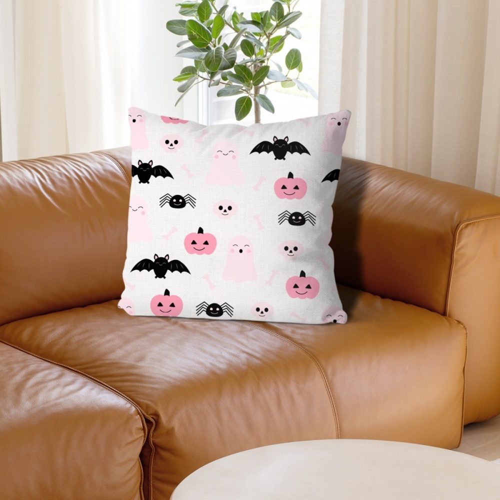 Cute Pink and Black Halloween Pillow Cover - Image 2