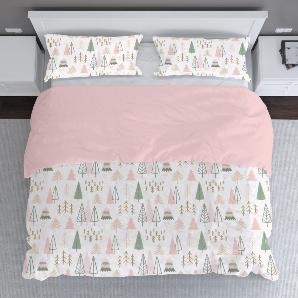 Pink and Sage Boho Christmas Tree Forest Bedding Set - Image 2