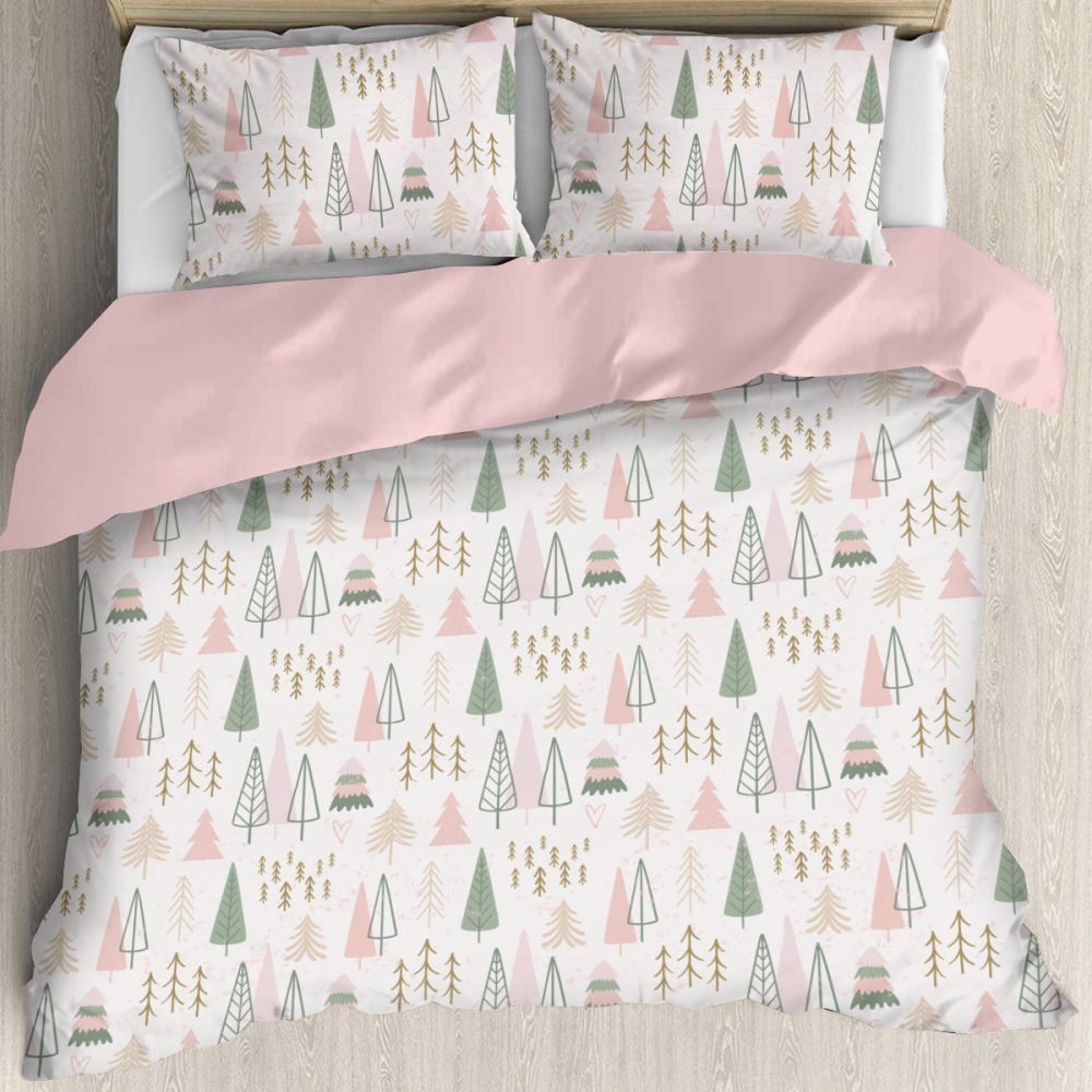 Pink and Sage Boho Christmas Tree Forest Bedding Set - Image 3