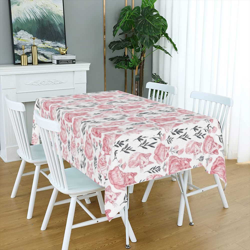 Pink and Black Cat Pattern Table Cloth, 72 Inch - Image 5