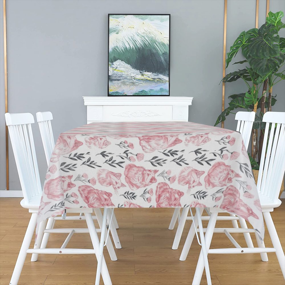 Pink and Black Cat Pattern Table Cloth, 72 Inch - Image 2