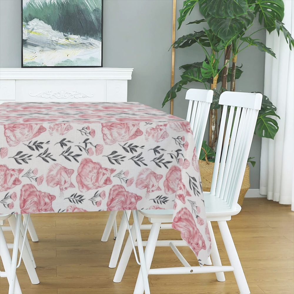 Pink and Black Cat Pattern Table Cloth, 72 Inch - Image 3