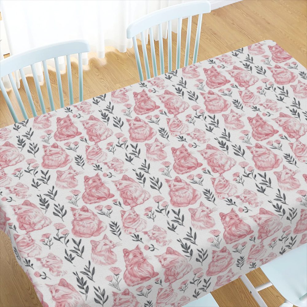 Pink and Black Cat Pattern Table Cloth, 72 Inch - Image 4