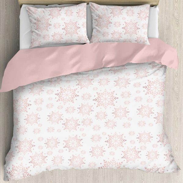 blush pink ombre snowflake christmas winter bedding for pink lovers, duvet with two shams, twin, full, queen, king