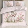 pink gingham easter bunny easter bedding set, duvet cover and pillow shams, farmhouse bedroom, twin, full, queen, king