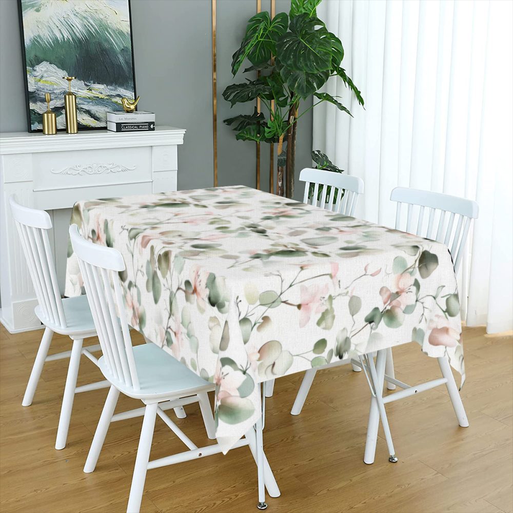 72 Inch Pink and Sage Floral Rectangle Table Cloth - Image 5