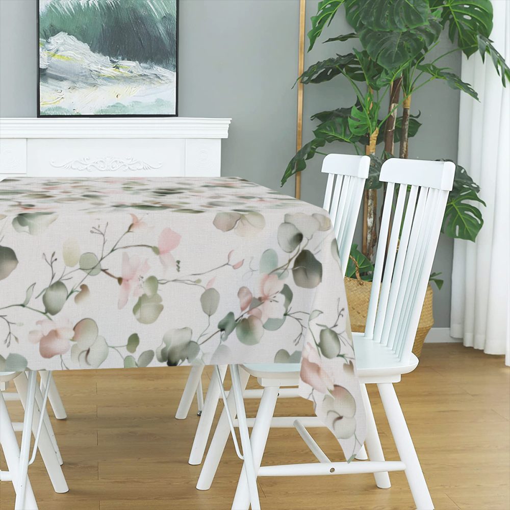 72 Inch Pink and Sage Floral Rectangle Table Cloth - Image 3