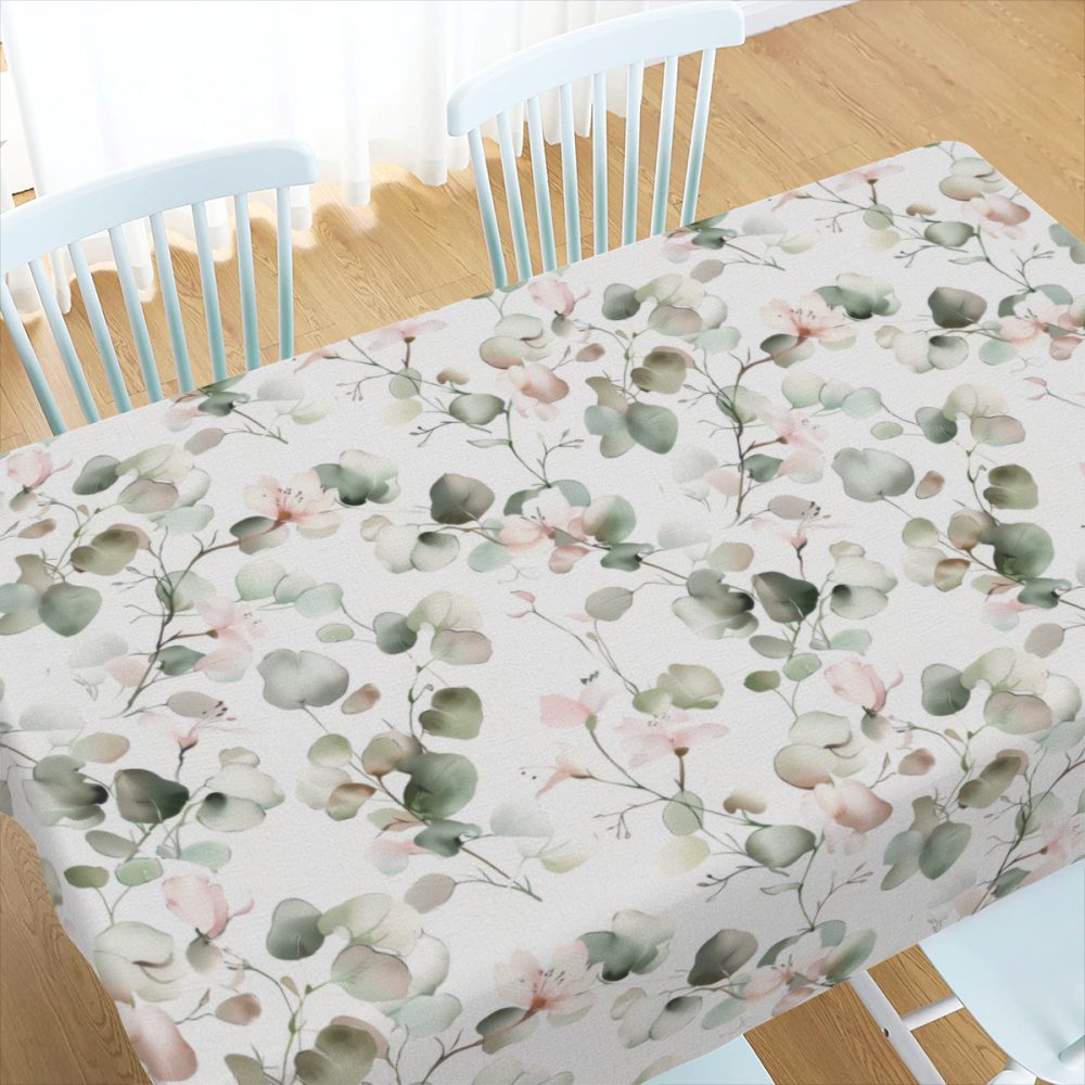 72 Inch Pink and Sage Floral Rectangle Table Cloth - Image 4