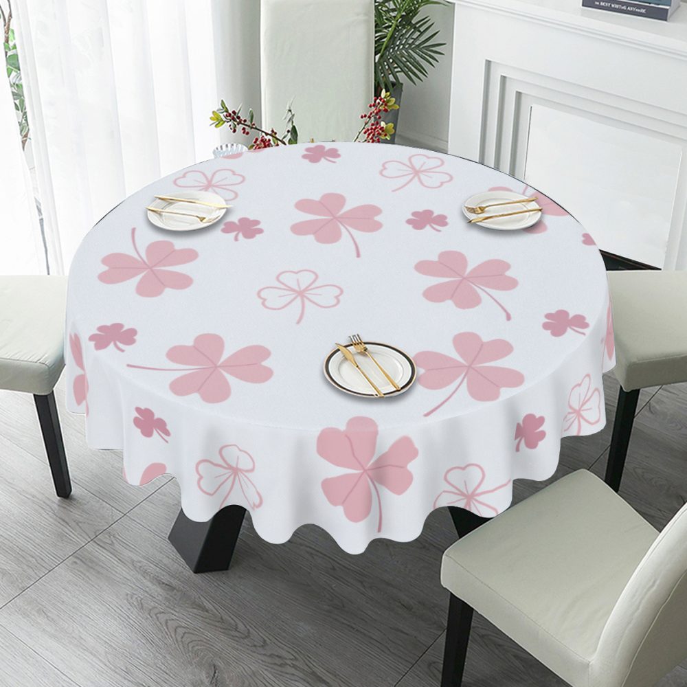 Pink Shamrock Round Table Cloth