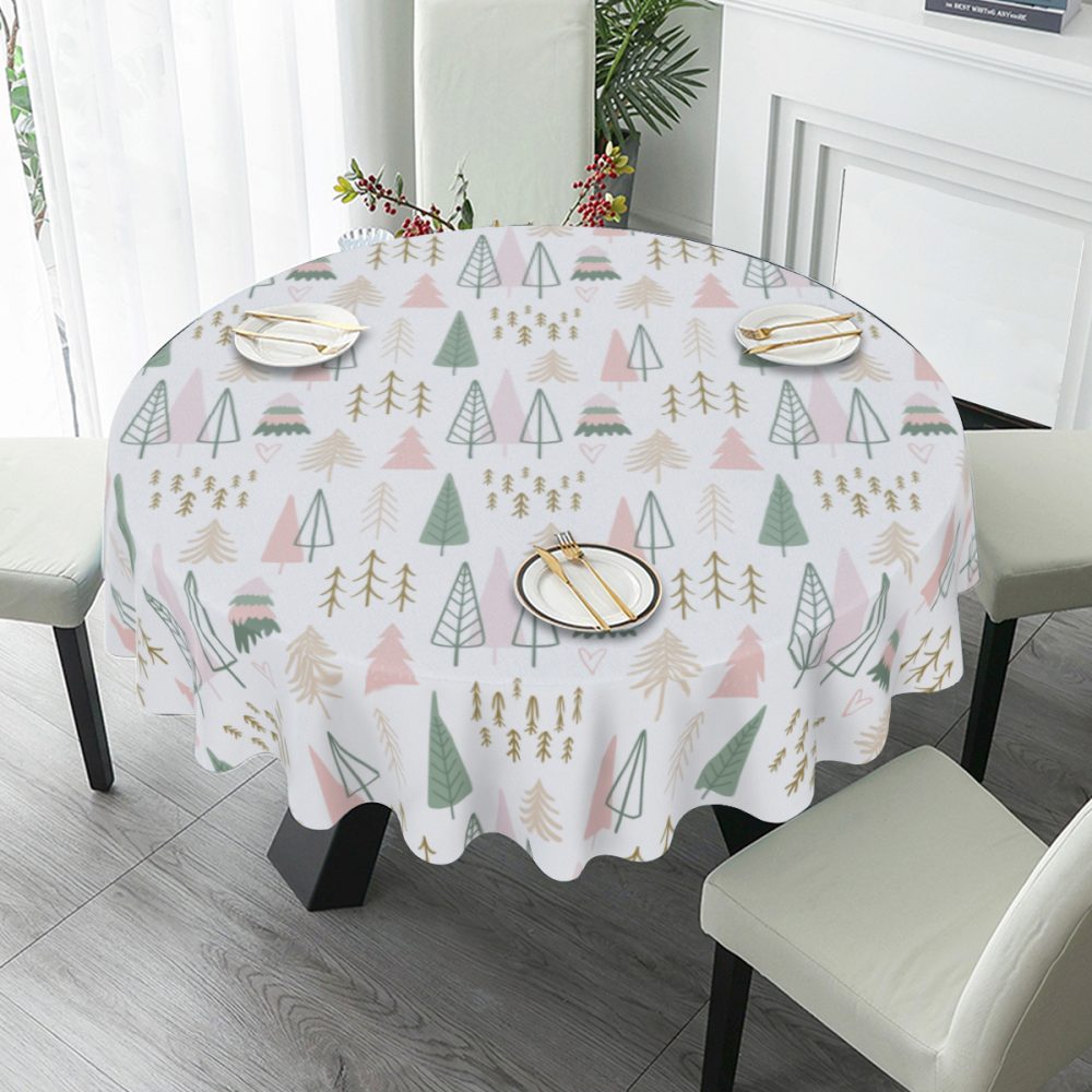 Boho Christmas Forest Round Table Cloth