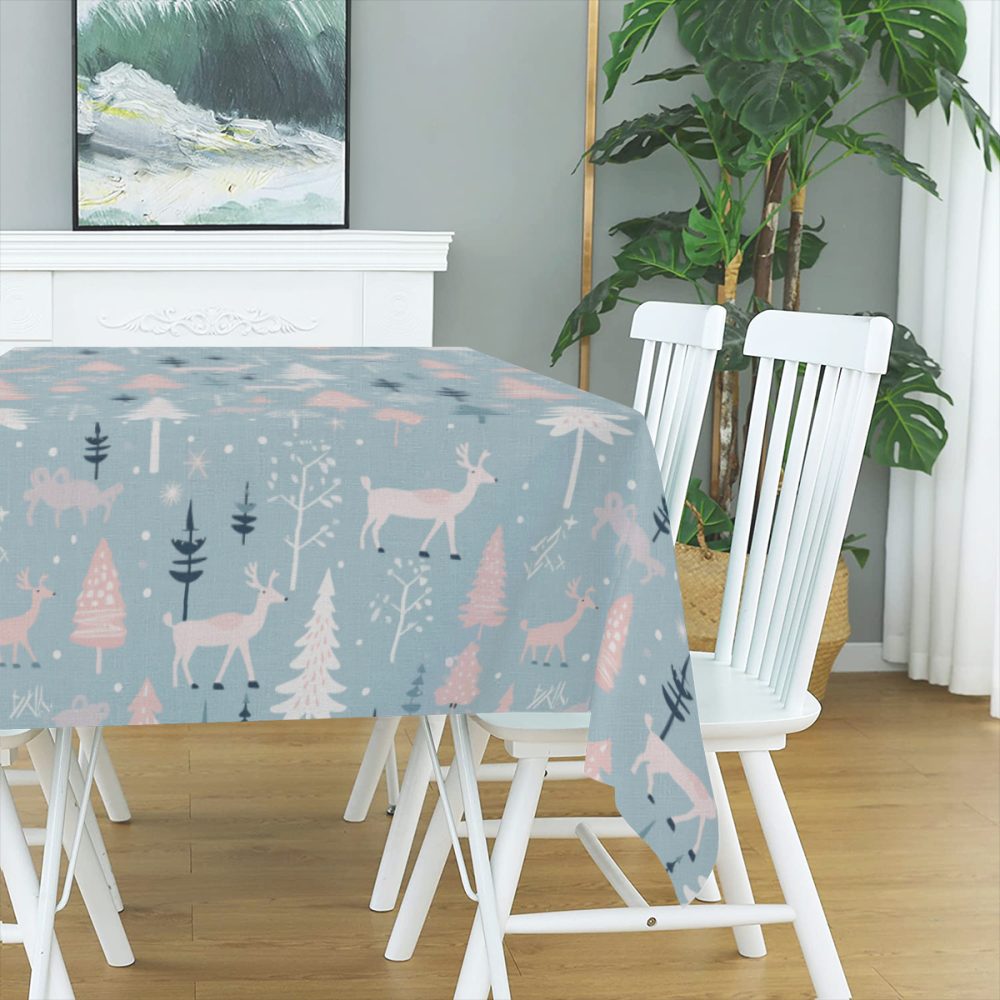 Boho Pink and Blue Winter Forest Christmas 72In Table Cloth - Image 2