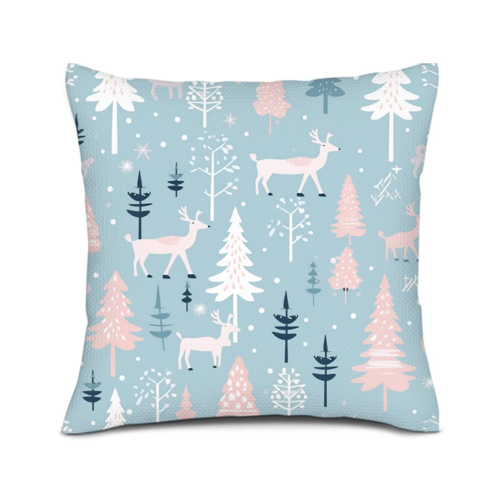 Winter Blue and Pink Christmas Pillow Cover - Image 3