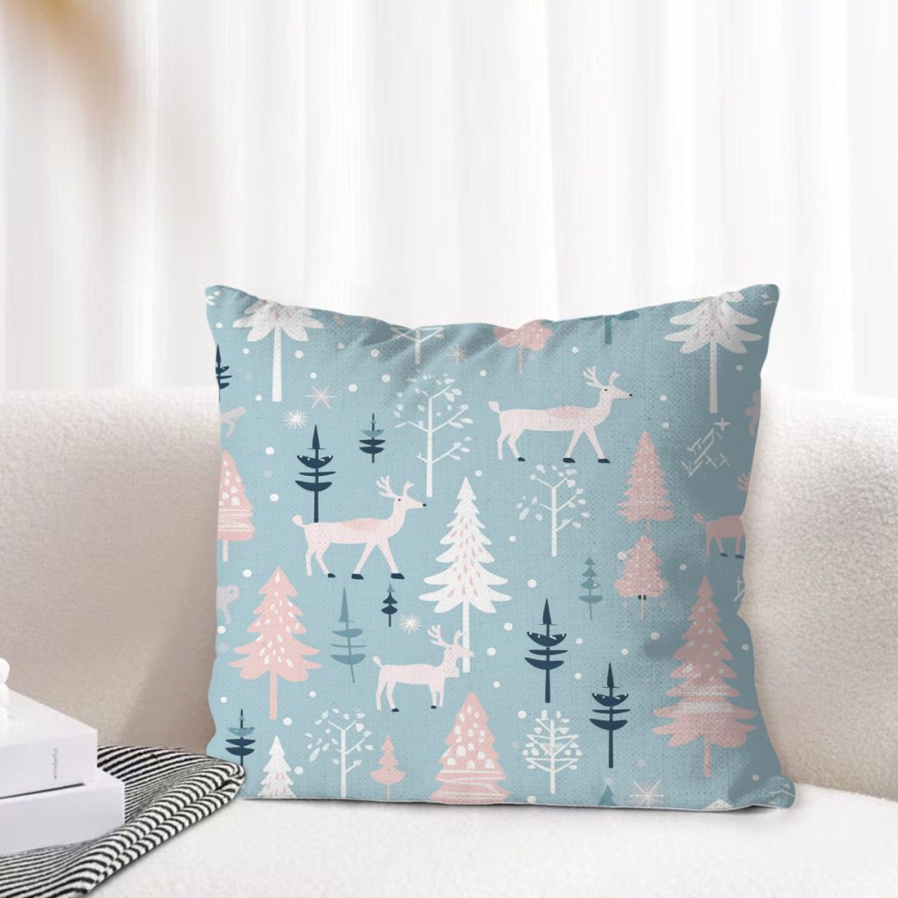 Winter Blue and Pink Christmas Pillow Cover