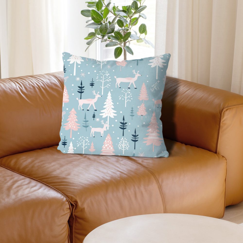 Winter Blue and Pink Christmas Pillow Cover - Image 2