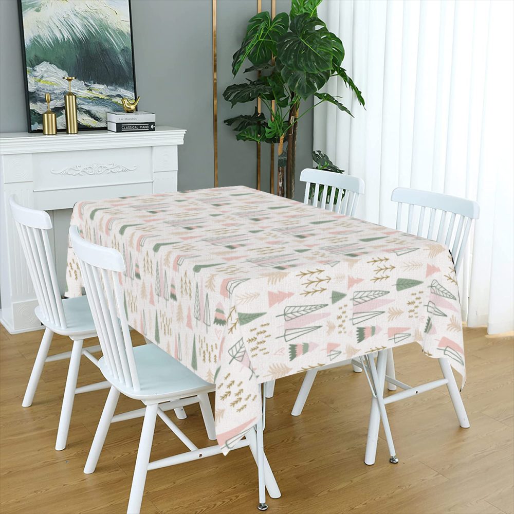 Pink and Sage Boho Christmas Forest Table Cloth 72In