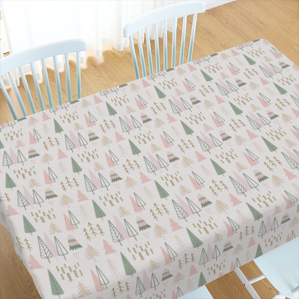 Pink and Sage Boho Christmas Forest Table Cloth 72In - Image 4