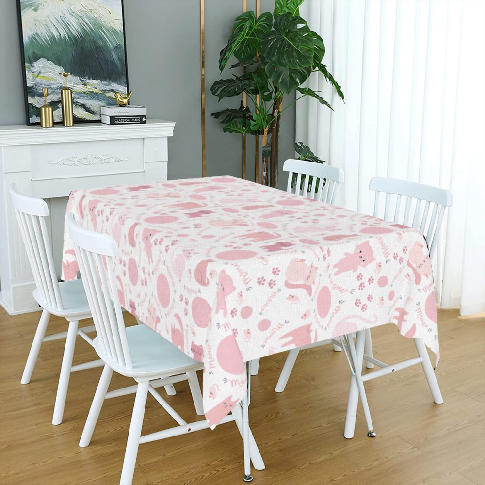 Cute Pink Cats Rectangle Linen Table Cloth - Image 5