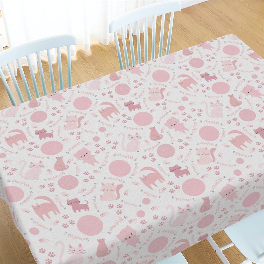 Cute Pink Cats Rectangle Linen Table Cloth - Image 4