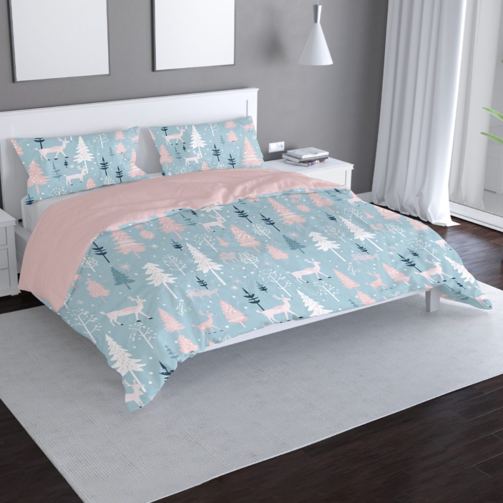 Winter Blue and Pink Christmas Bedding - Image 3